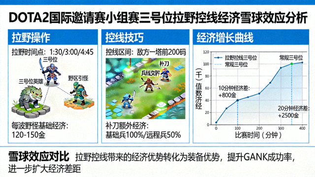 DOTA2国际邀请赛小组赛三号位拉野控线经济雪球效应分析图